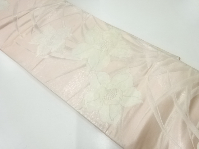 JAPANESE KIMONO / ANTIQUE FUKURO OBI / SILK / WOVEN FLORAL PLANTS